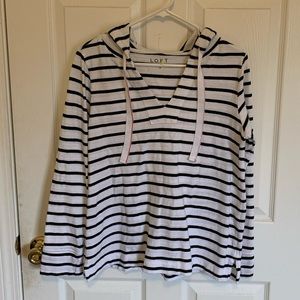 Women’s LOFT navy and white stripe hooded shirt